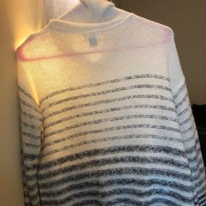 Cream/OffWhite Black Striped TurtleNeck Sweater